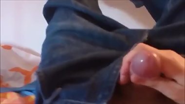 Horny school boy jerking his uncut cock