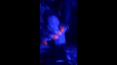 Ebony GF gives oily handjob with long bright nails