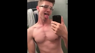 Mucle Nerdy Cute Teen Shows off