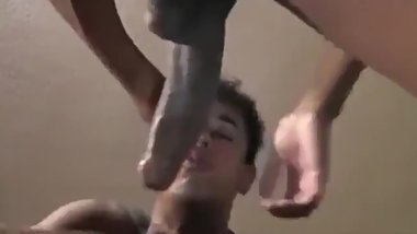 My little brother swallows a huge black cock