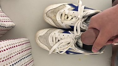 cum in japanese school girl's sneakers with her name labels on them