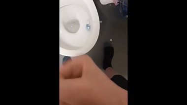 White teen wanking over toilet and cum