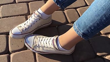 Foot Fetish, legs in pantyhose on the street