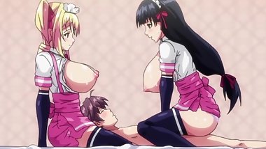 Busty girls give a massage to a young guy  Hentai