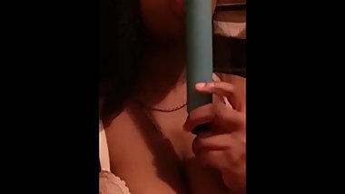 BLACK EBONY TEEN SUCKS THE LIFE OUT OF BLUE VIBRATOR