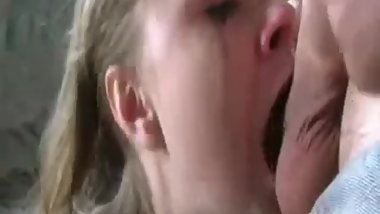 Blonde sucks a deep blowjob + facial