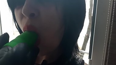 Hot suck toy at balcony