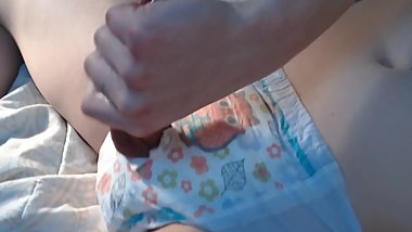 Lubed Diapered Cock Stroking To Porn Closeup