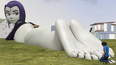 Teen Titan's Raven Giantess Footjob Love