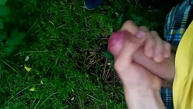 teen wanking outside with friend watching