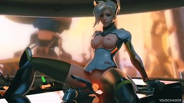 Mercy Riding a Bright Orange Dildo