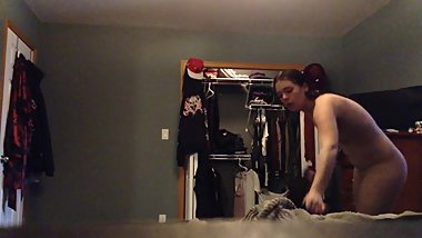 Real roommate caught on hidden spy cam playing with dog and taking selfies!